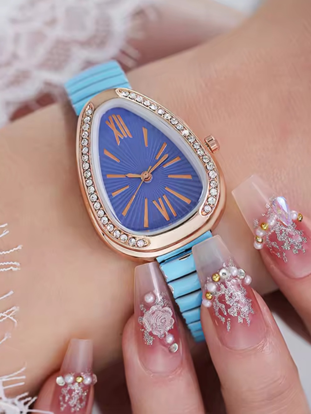 Kohl's Rose Gold Teardrop Blue Crystal Accent Women's Watch